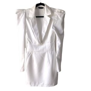 White Mini Dress with Long Puffy Sleeves
